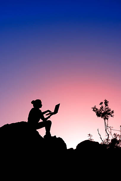 istock Silhouette of a Cute girl with computer 491374321