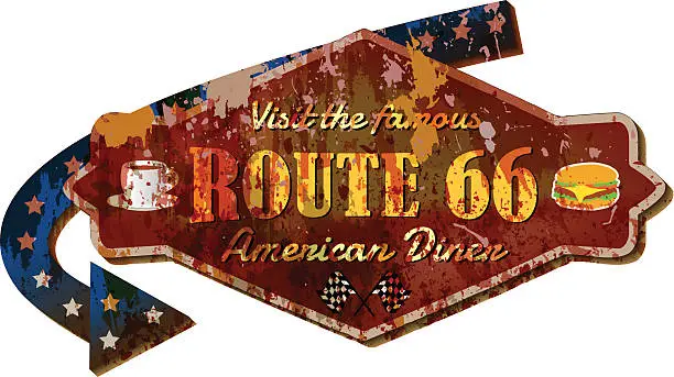 Vector illustration of retro Route 66 diner sign, vector Illustration