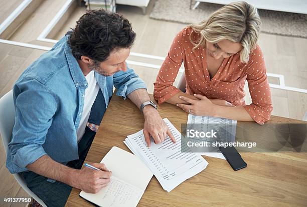 Making Their Money Work For Their Marriage Stock Photo - Download Image Now - Above, Home Finances, Budget