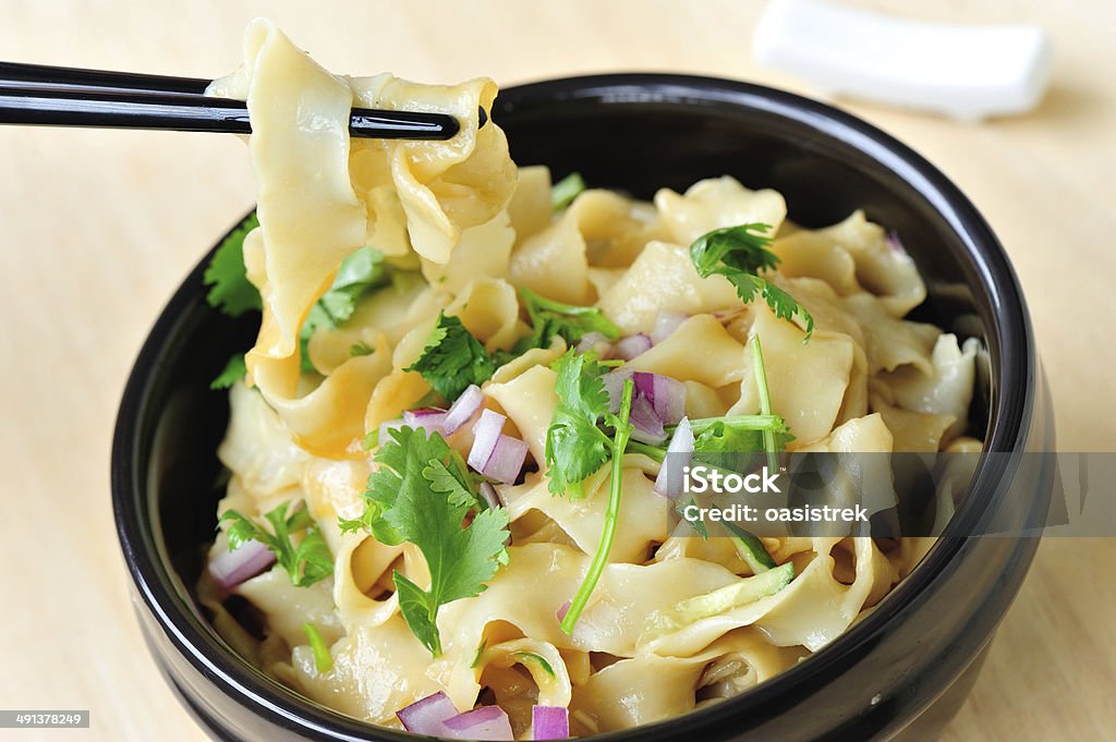 cooked noodles  for eat Chinese cooked noodles  for eat Cilantro Stock Photo