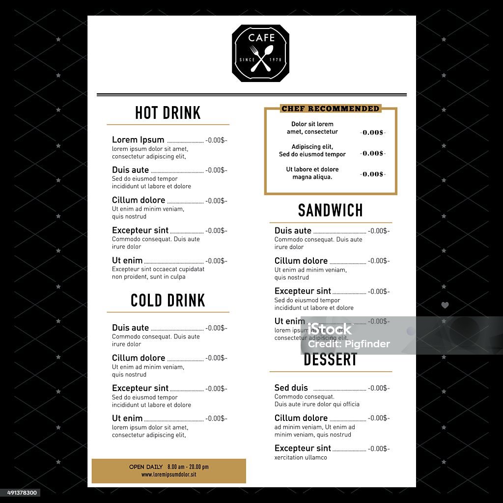 Menu Texto Restaurant Menu Design Template Layout With Text Graphic Elements Stock ...