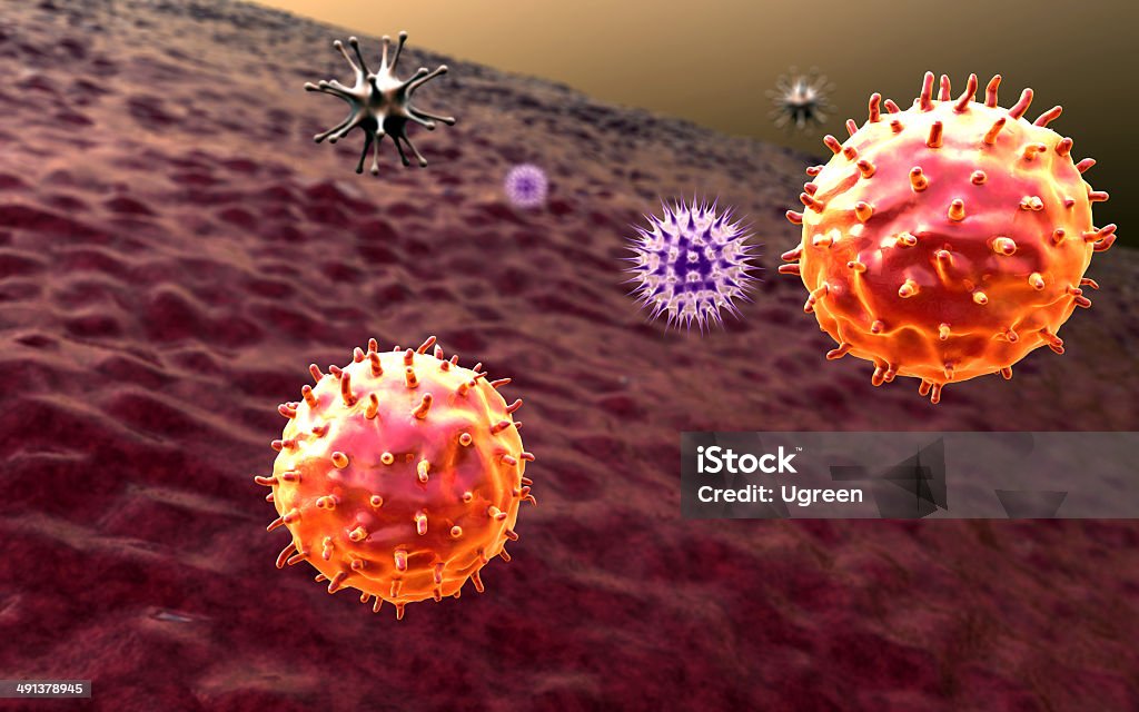 virus, macrophage and virus, macrophage kills the viruses, 3d rendered  macrophage and virus, inside human body, Medical video background, viruses in the human body AIDS Stock Photo