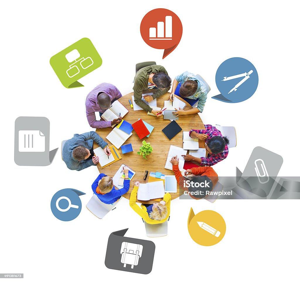 Diverse Group of People Working Around Table Table Stock Photo