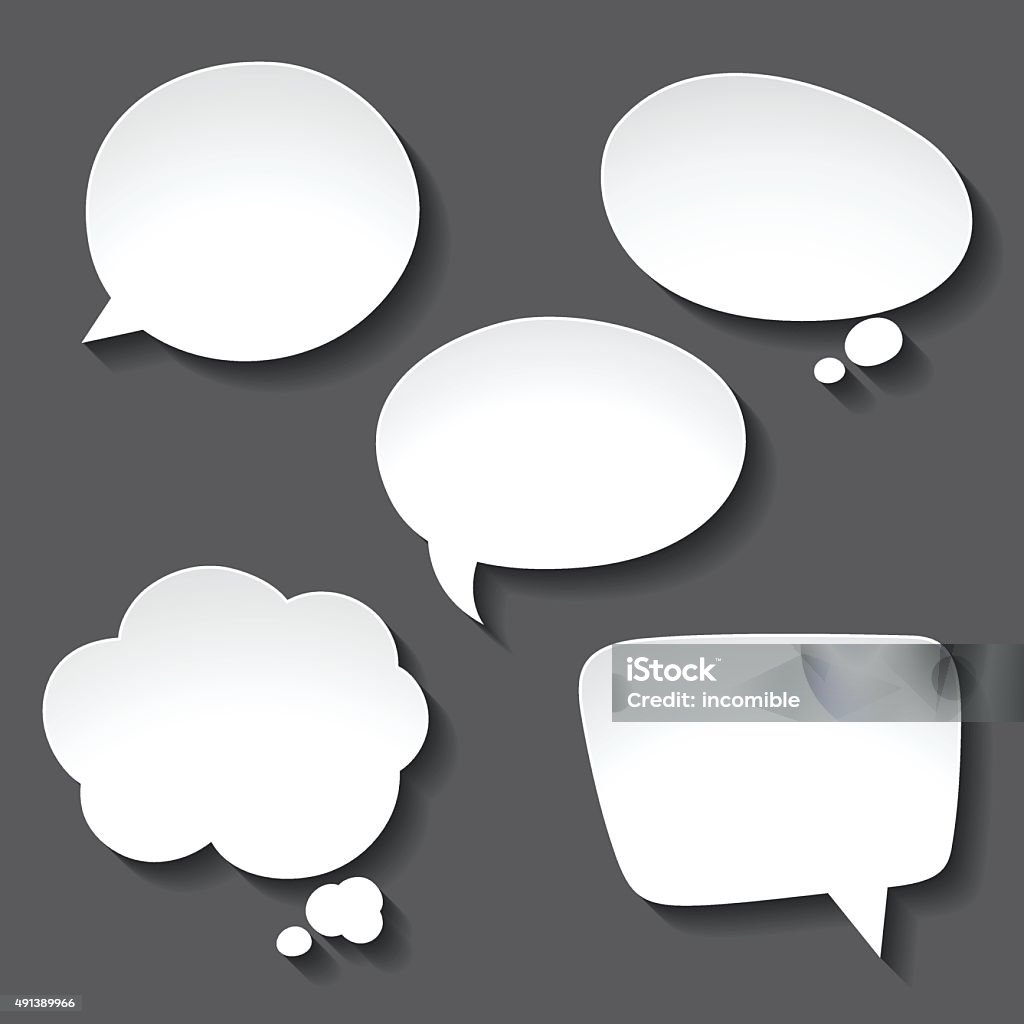 Abstract white paper speech bubbles on gray background Abstract white paper speech bubbles on gray background. Contemplation stock vector