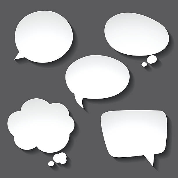 Abstract white paper speech bubbles on gray background Abstract white paper speech bubbles on gray background. presentation speech borders stock illustrations