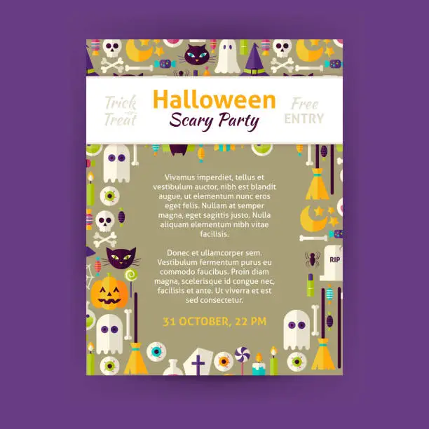 Vector illustration of Trick or Treat Halloween Party Invitation Vector Template Flyer