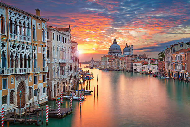 Venice. Image of Grand Canal in Venice, with Santa Maria della Salute Basilica in the background. grand canal venice stock pictures, royalty-free photos & images