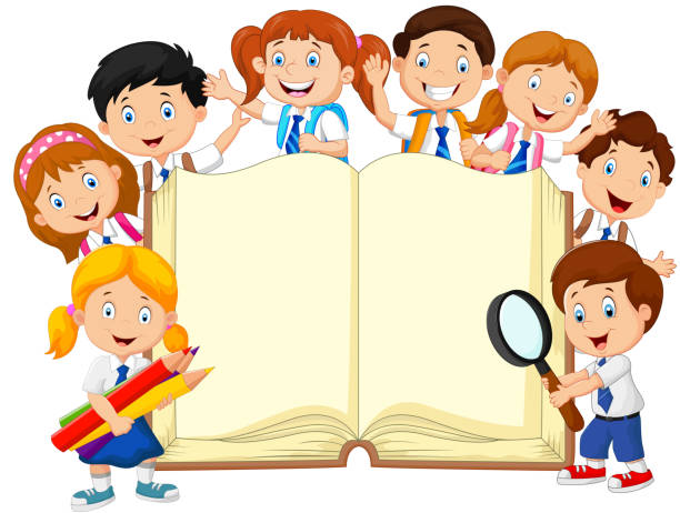 Cartoon School Children With Book Isolated Stock Illustration - Download  Image Now - Backgrounds, Book, Classroom - iStock