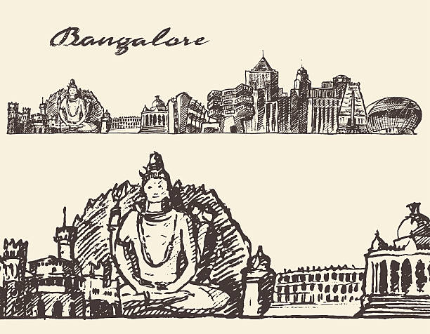 Bangalore engraved illustration hand drawn sketch Bangalore big city architecture vintage engraved illustration hand drawn sketch bangalore stock illustrations