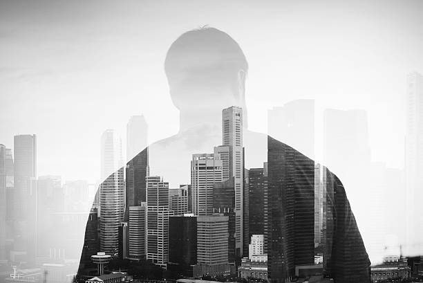 istock Double exposure of young man and panoramic view on the 491407178