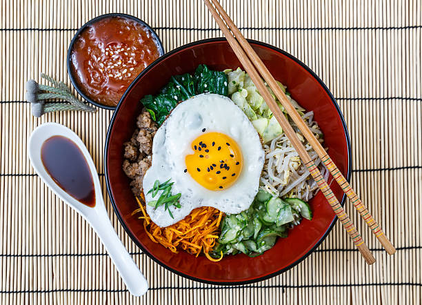 bibimbap in a bowl, korean dish from top