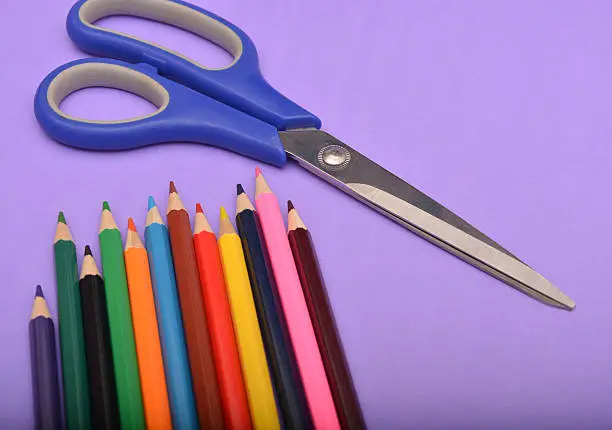 Set of Colorful Pencils with scissor