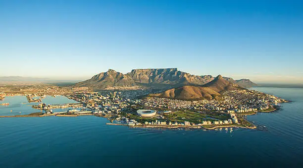 An aerial image showcasing Capetown South Africa. 