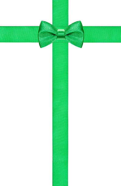 istock green bow knot on two crossing silk strips 491412342
