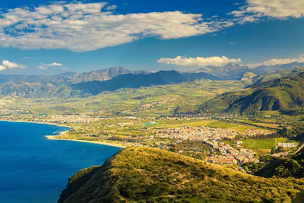 view of a small town Oliveri near famous place Tindari, Sicily, Italy