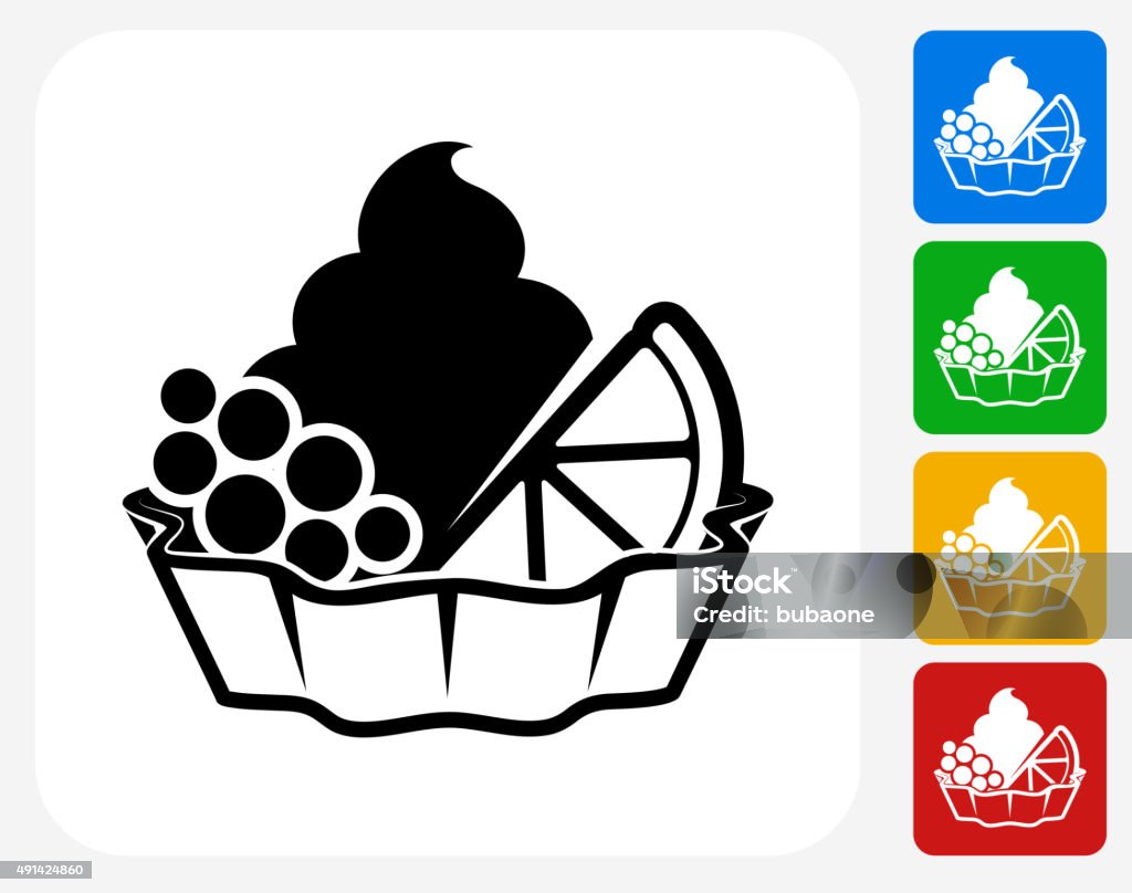 Fruits and Desserts Icon Flat Graphic Design Fruits and Desserts Icon. This 100% royalty free vector illustration features the main icon pictured in black inside a white square. The alternative color options in blue, green, yellow and red are on the right of the icon and are arranged in a vertical column. Baked Pastry Item stock vector