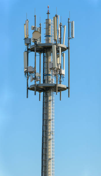 istock Mobile phone antenna base station top close clear sky XXL 491425770