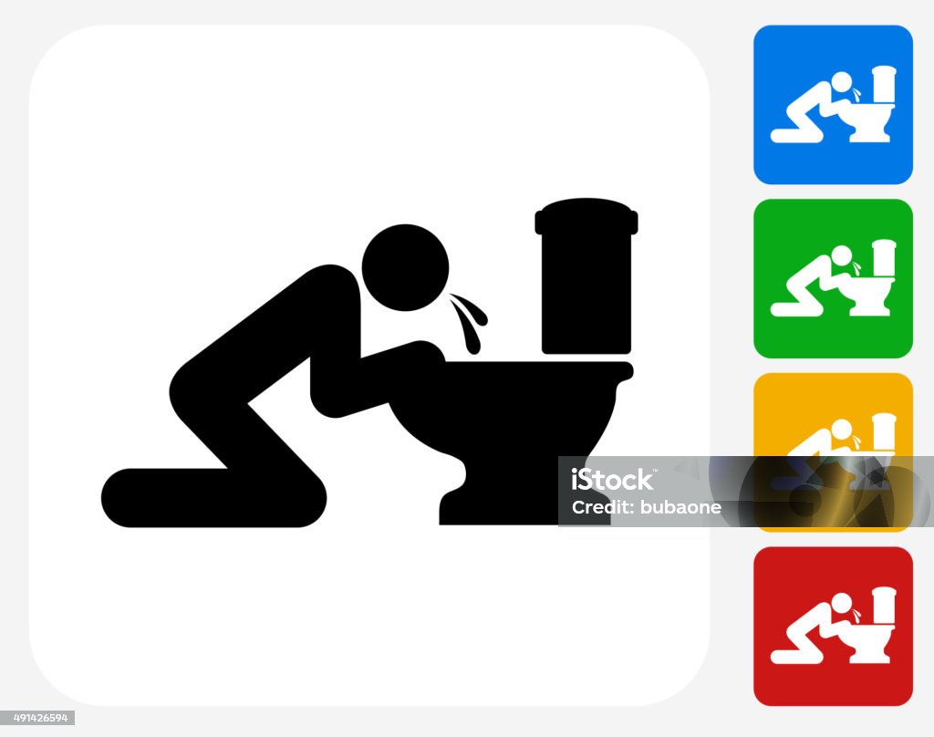 Puking Toilet Icon Flat Graphic Design Puking Toilet Icon. This 100% royalty free vector illustration features the main icon pictured in black inside a white square. The alternative color options in blue, green, yellow and red are on the right of the icon and are arranged in a vertical column. Icon Symbol stock vector