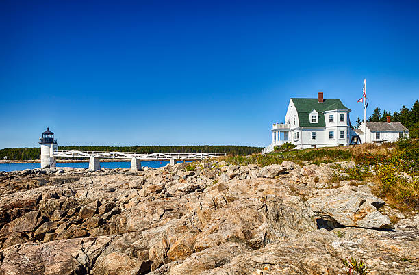 marshall point luce nel maine, stati uniti - lighthouse new england maine marshall point lighthouse foto e immagini stock