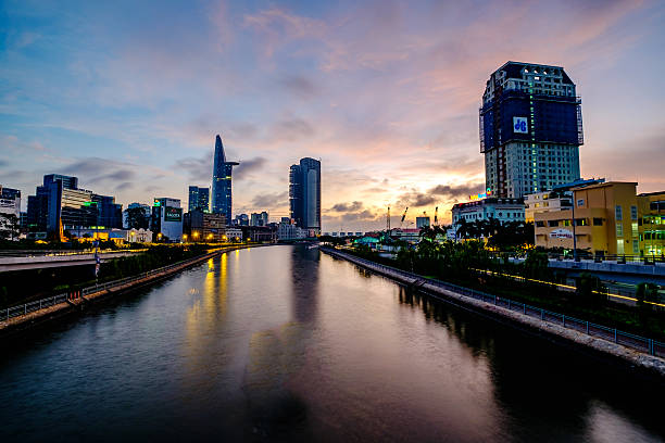istock Sunset view from Calmet bridge at Ho Chi Minh City. 491427098