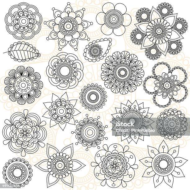 Vector Collection Of Doodle Style Flowers Or Mandalas Stock Illustration - Download Image Now
