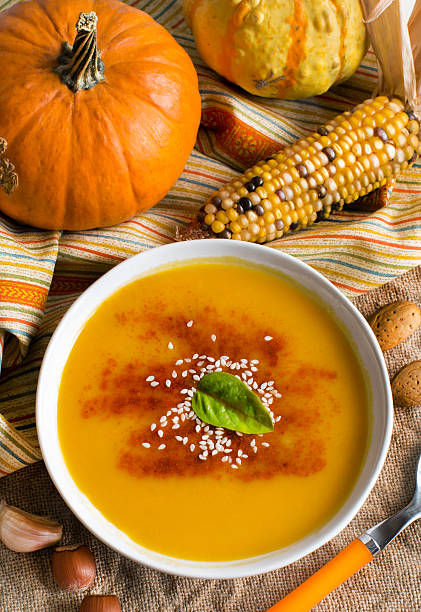 istock Fresh pumpkin soup and vegetables 491427558