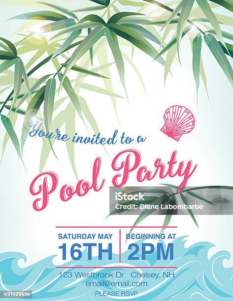 Pool Party Invitation Template With Palm Trees Stock Illustration - Download Image Now - Pool Party, Invitation, 2015