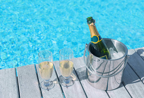 istock Champagne bottle in ice bucket and two glasses 491432022