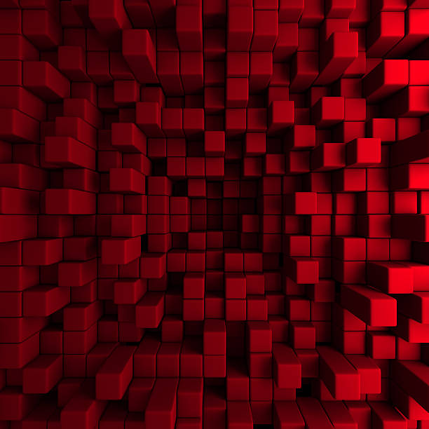 Red Blocks Wall Chaotic Background stock photo