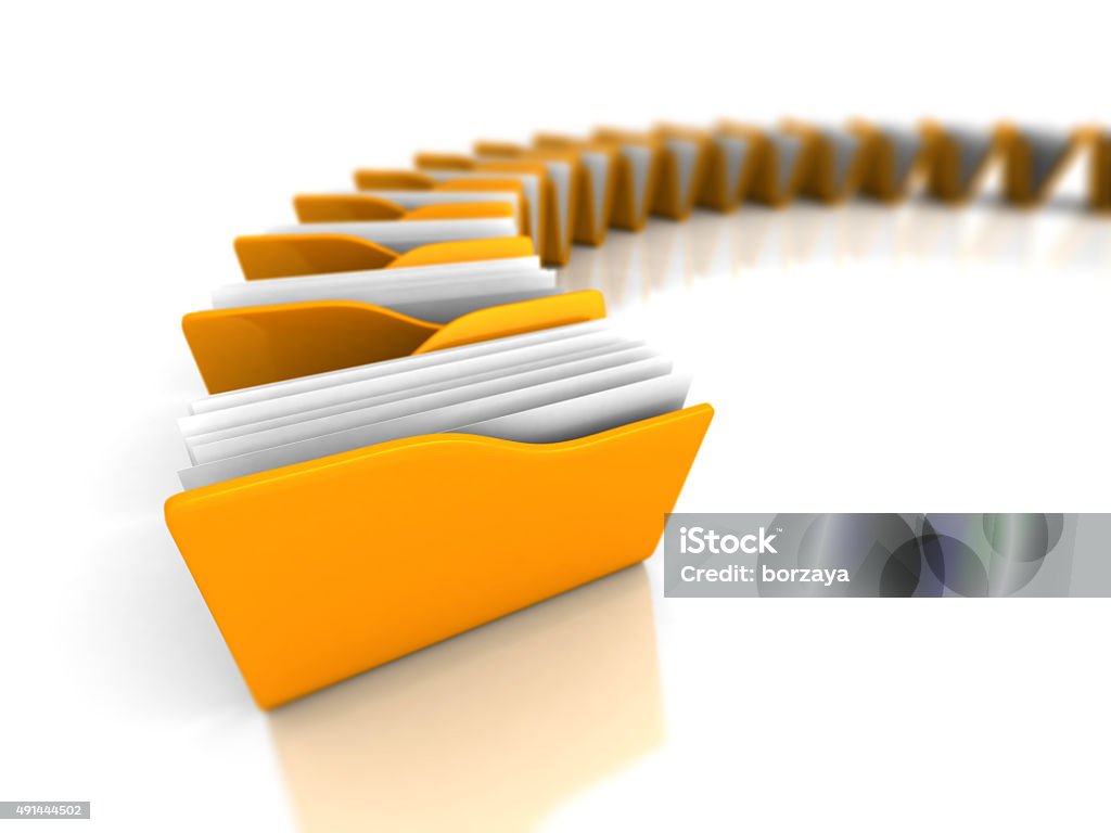 Amarelo escritório pastas de documentos no fundo branco - Foto de stock de Ficha - Documento royalty-free