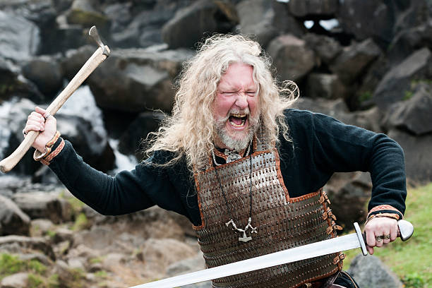 istock Blond Viking man in battle 491445202