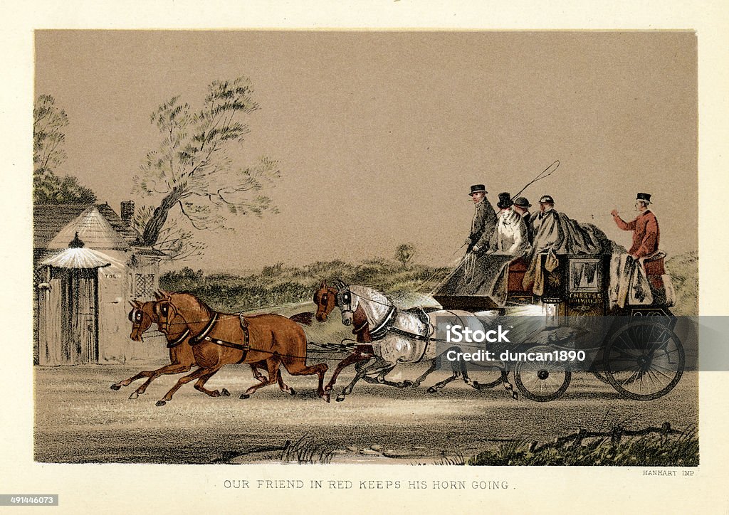 Stagecoach atravessando a noite - Ilustração de Carruagem royalty-free