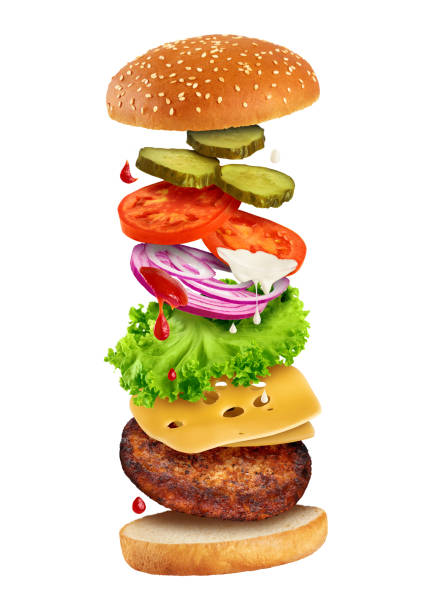 istock Fastfood - flying ingredients of hamburger. 491446094