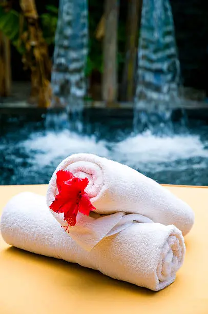 Spa towel with hibiscus flower, Maldives Resort and Spa