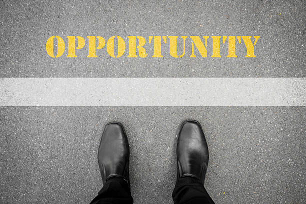 istock Black shoes standing in front of opportunity 491447108