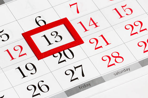 istock Calendar page with selected friday 13 491447135