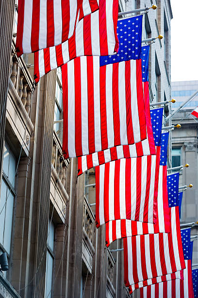 istock US Flags and buildings in the Financial District 491448128