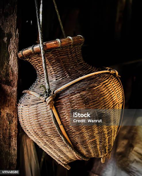 Thai Style Creel Fishing Basket Work Stock Photo - Download Image