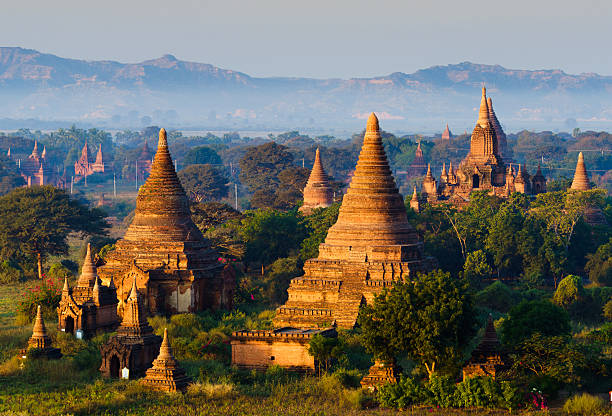 The Temples of bagan at sunrise, Mandalay,Myanmar stock photo
