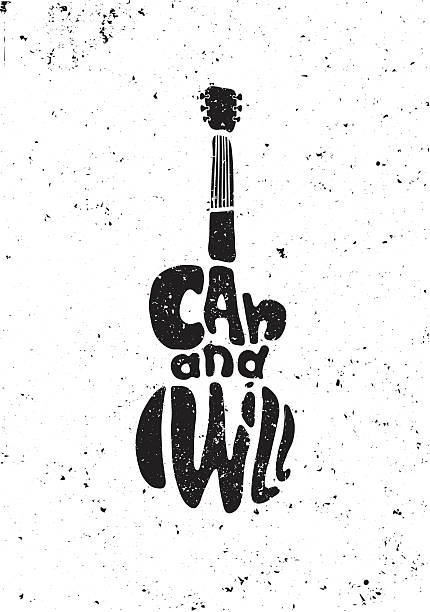 I can and I will. Hand drawing motivational grunge poster Inspirational motivational poster quote. I can and I will. Phrase in shape guitar. Grunge effects can be easily removed for a brand new, clean sign guitar drawings stock illustrations