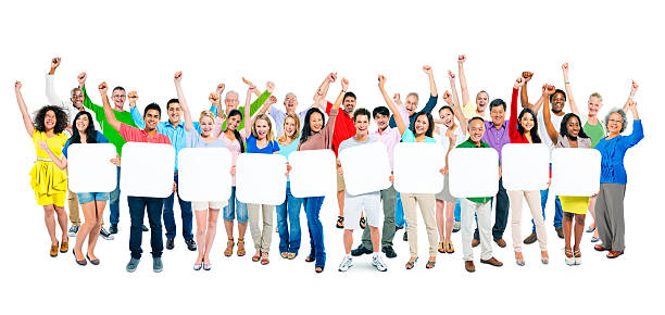 istock Multiethnic Group Of People Holding 10 Empty Placards 491450825