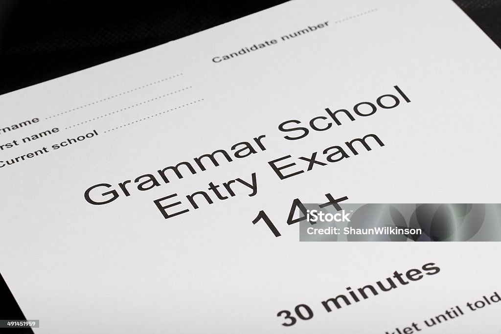 Entrance exam paper Entrance exam paper for an exam 10-11 Years Stock Photo