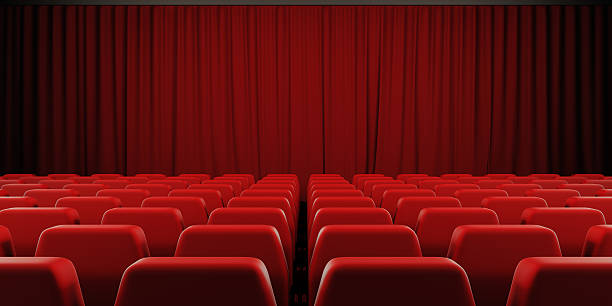 istock Closed curtain cinema screen. 3d. 491463846