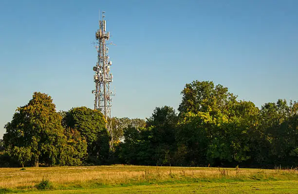 Telecommunication tower at a field in England.