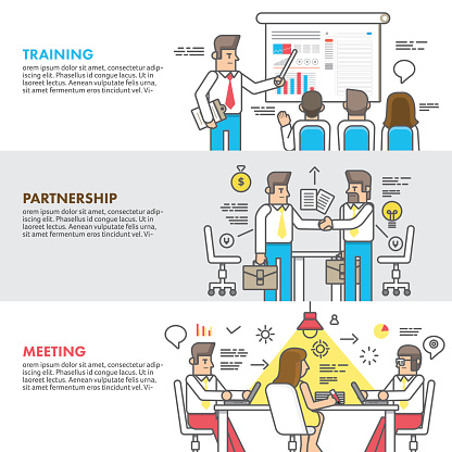 Flat design concept training partnership and meeting business. Vector illustrate line style.