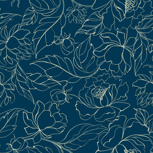 Seamless floral pattern Seamless floral pattern with Peony. Luxurious peony wallpaper in vintage style. Floral pattern on blue background. Vector illustration. blue roses stock illustrations
