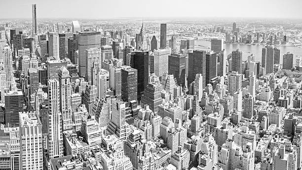 istock Black and white toned panoramic view of Manhattan, NYC. 491466194
