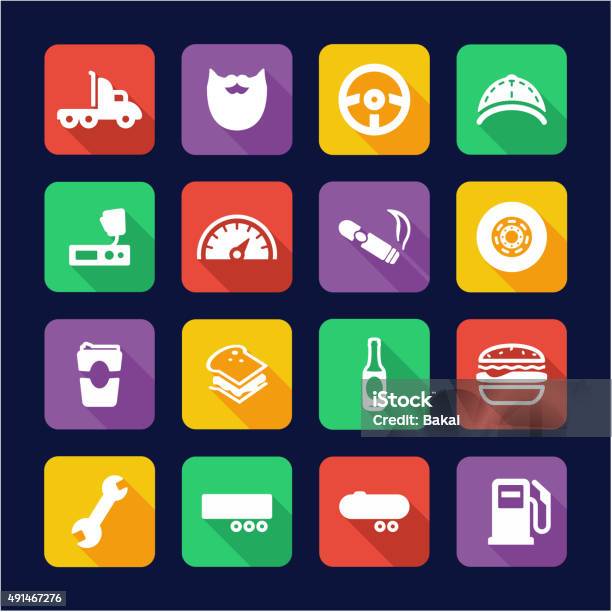 Truck Driver Icons Flat Design Stock Illustration - Download Image Now - Animal Markings, Bacon, Bear