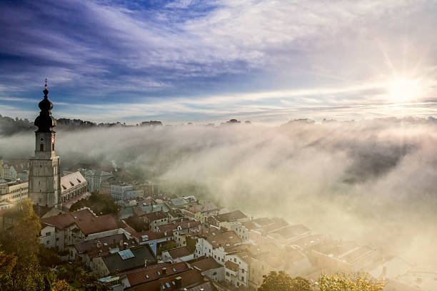 autumn morning at the river salzach in bavaria