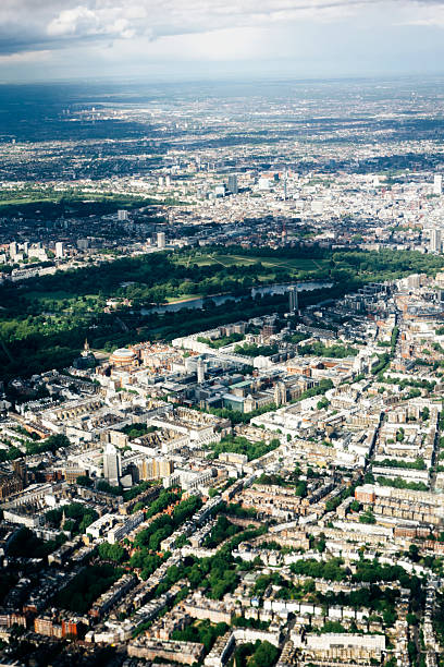 空から見たロンドン、ケンジントン、ハイドパークやサーペンタイン - london england park london hyde street ストックフォトと画像